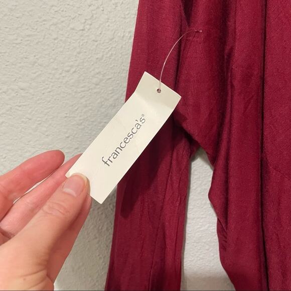 Francesca’s Burgundy Long Sleeve Draped Front Keyhole Back Blouse Womens L Fall - Picture 7 of 8